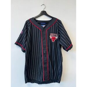 Vintage Chicago Bulls Shirt Mens Large Pinstripe NBA Basketball Starter 90s